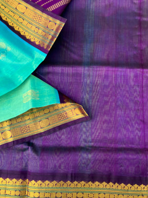 Korvai Silk Cotton - dual tone turquoise and deep purple