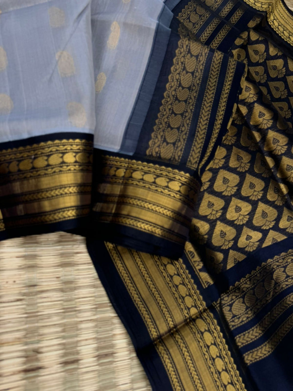 Korvai Silk Cottons - pale cement grey and black
