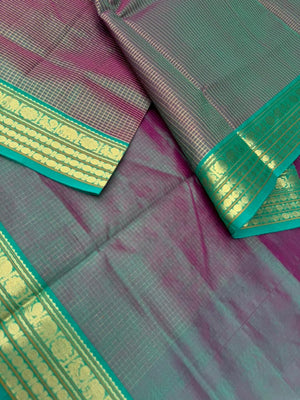Zari Kissed Silk Cotton -unique mix of teal and pink vairaoosi kattam
