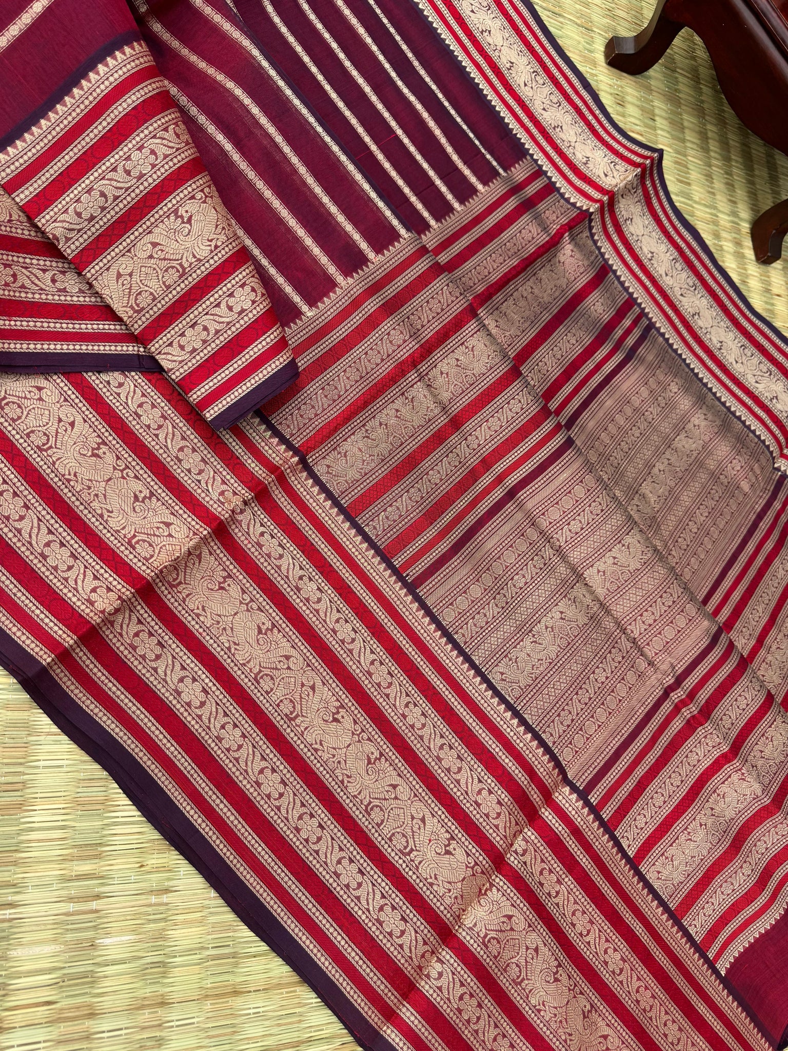 Woven Motifs Silk Cotton - deep maroon veldhari