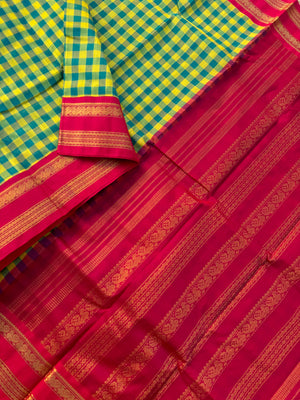Korvai Silk Cotton - yellow and teal paalum palamum kattam