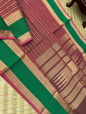 Woven Motifs Silk Cotton - pink short green veldhari