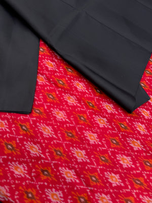 Niram - Celebrating of Full Plain Kanchivaram Silks Paired with Beautiful Blouses - black saree with red ikkat silk blouse