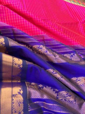 Korvai Silk Cotton - rani pink and ink blue