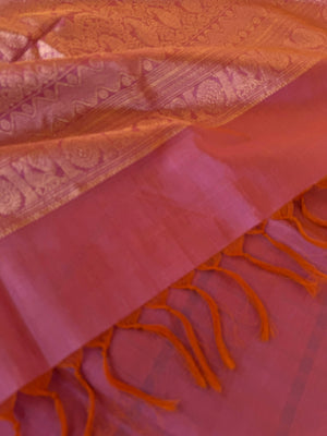 Woven Motifs Silk Cotton - rust short pink Lakshadeepam