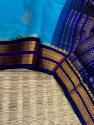 Korvai Silk Cottons - shades of blue on blue with woven buattas