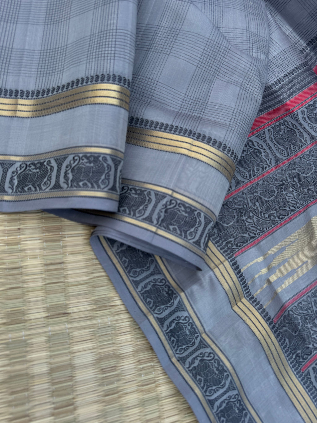 Pastels on Zari Kissed Silk Cotton - gorgeous grey kattam