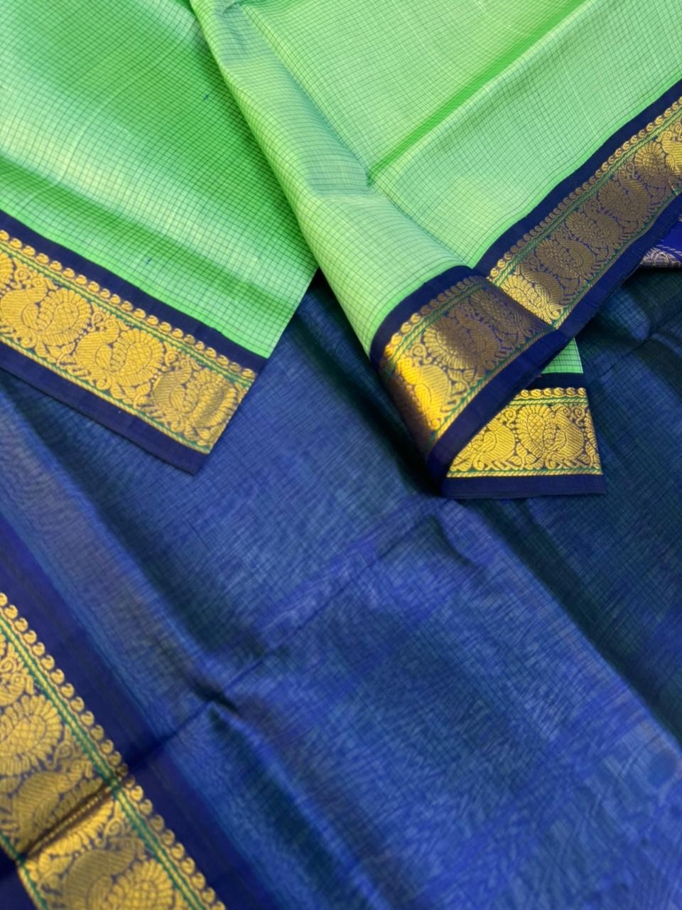 Korvai Silk Cottons - pale dual tone green podi kattam