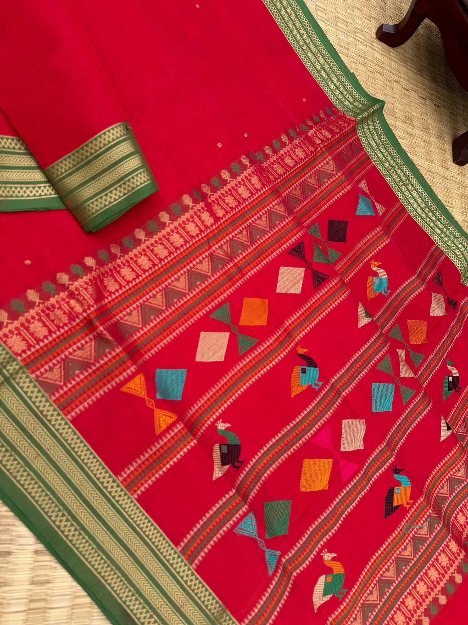 Zari Kissed Silk Cotton - stunning red bomkai