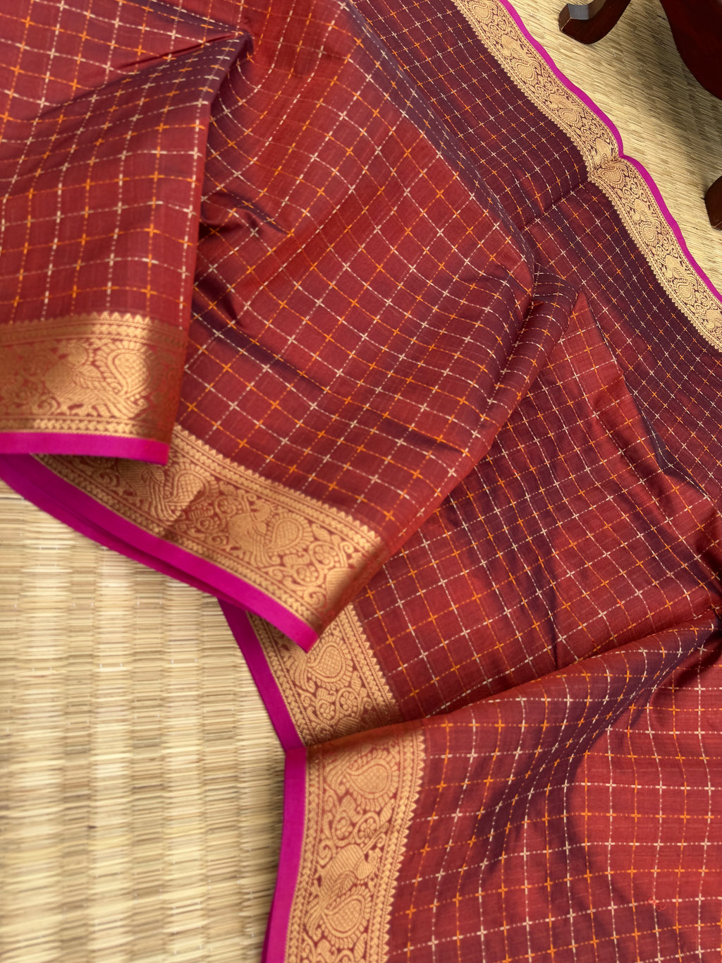 Woven Motifs Silk Cotton - maroon pluse buttas