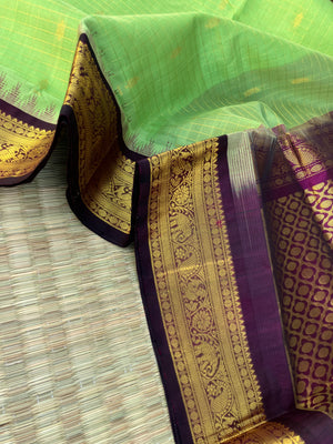 Korvai Silk Cotton - pastel pista ice cream and burgundy zari kattam
