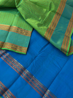 Woven Motifs Silk Cotton - apple green and blue Lakshadeepam