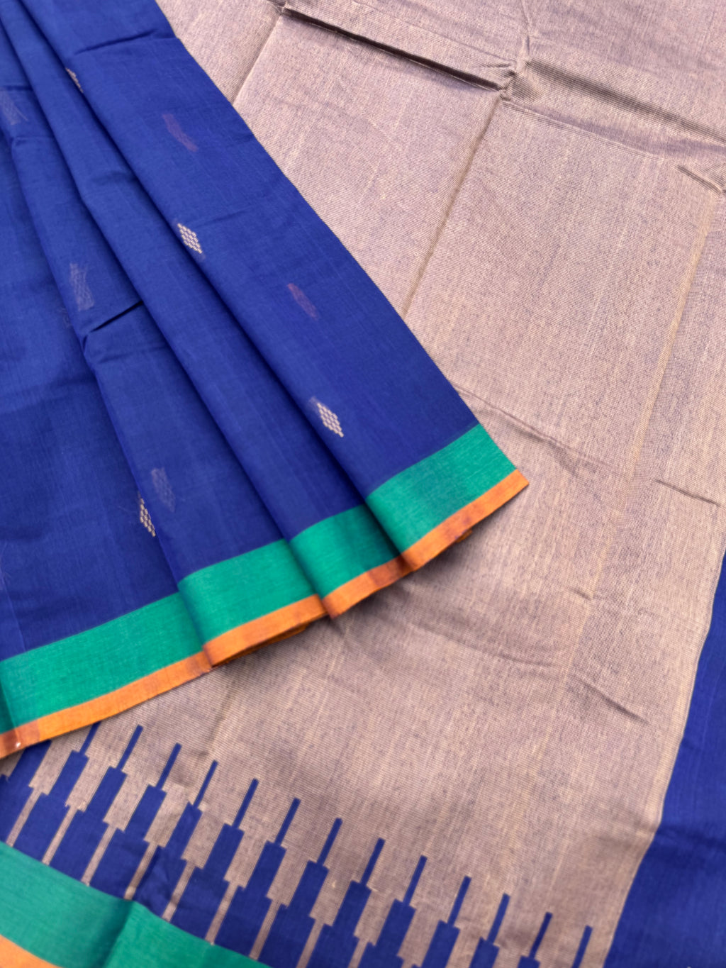 Corporate Style Mangalavastaram - ink blue with 8 kol rekk pallu