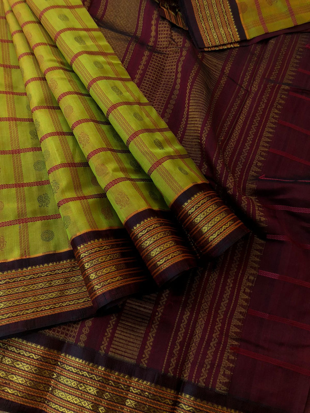 Divyam - Korvai Silk Cotton with Pure Silk Woven Borders - mehandi green 1000 buttas