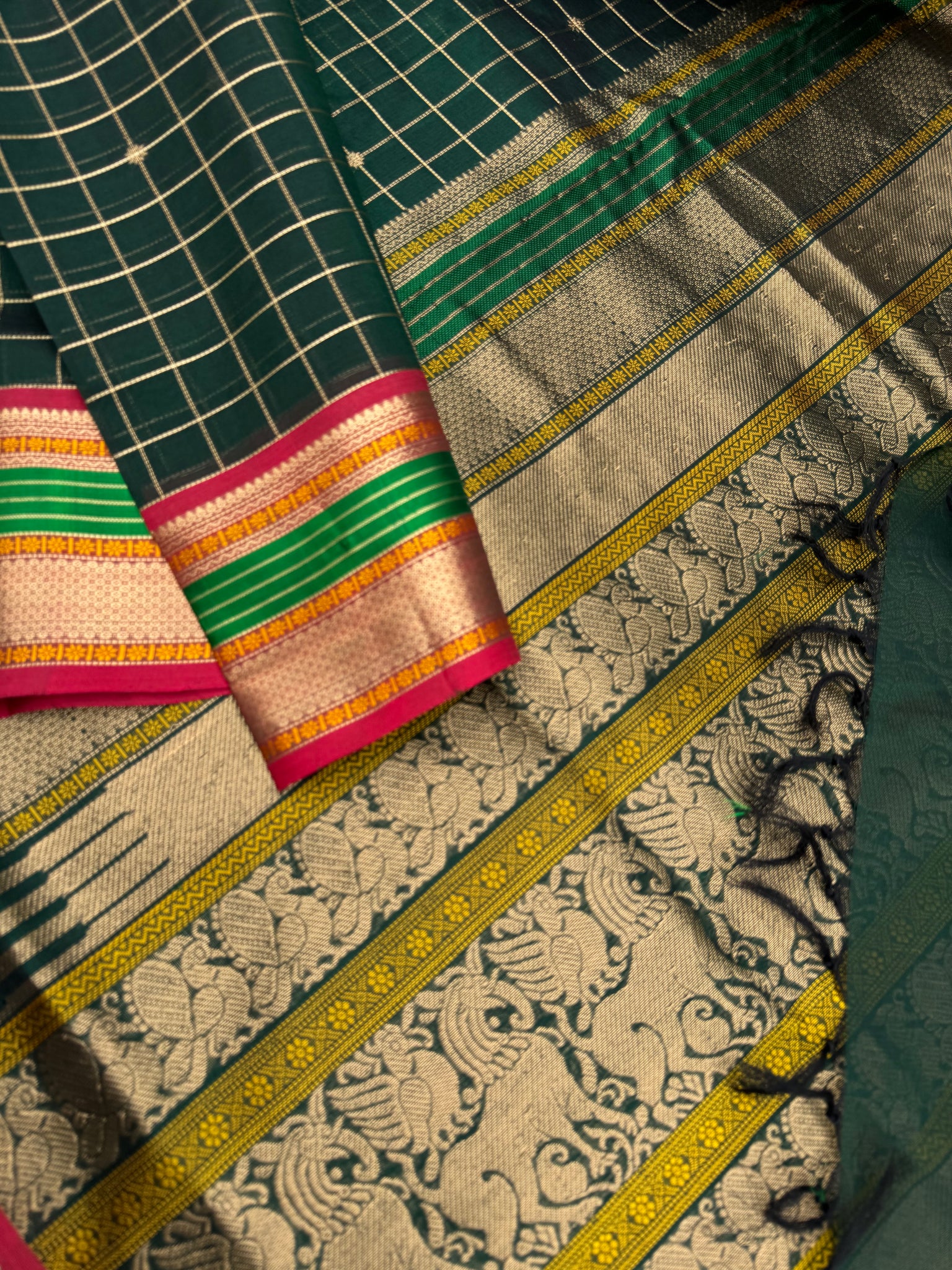 Zari Kissed Silk Cotton - deep dark meenakshi green muthu kattam