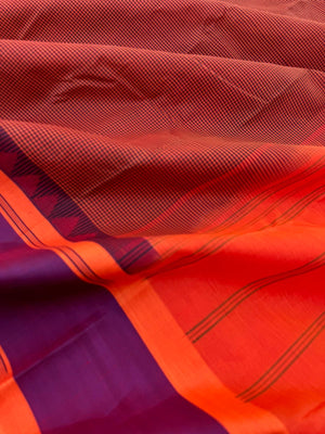 Signature Silk Cotton - orange and black kasa kasa kattam with orange pallu and blouse