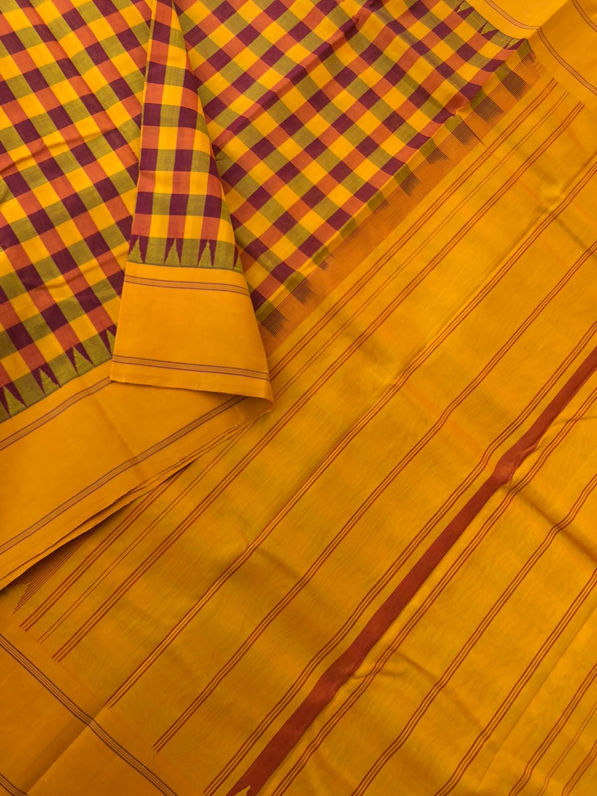 Signature Korvai Silk Cottons - the gorgeous chettinad style aaraku and mustard chexs with mustard borders and pallu