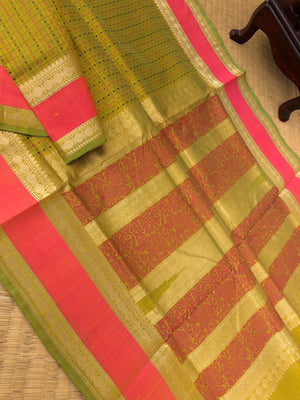 Woven Motifs Silk Cottons - stunning green Lakshadeepam