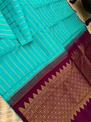 Mohaa - Rarest Borderless Kanchivarams - teal borderl veldhari the best part of this saree is the short pallu ( vintage style ) and grand butta woven blouse