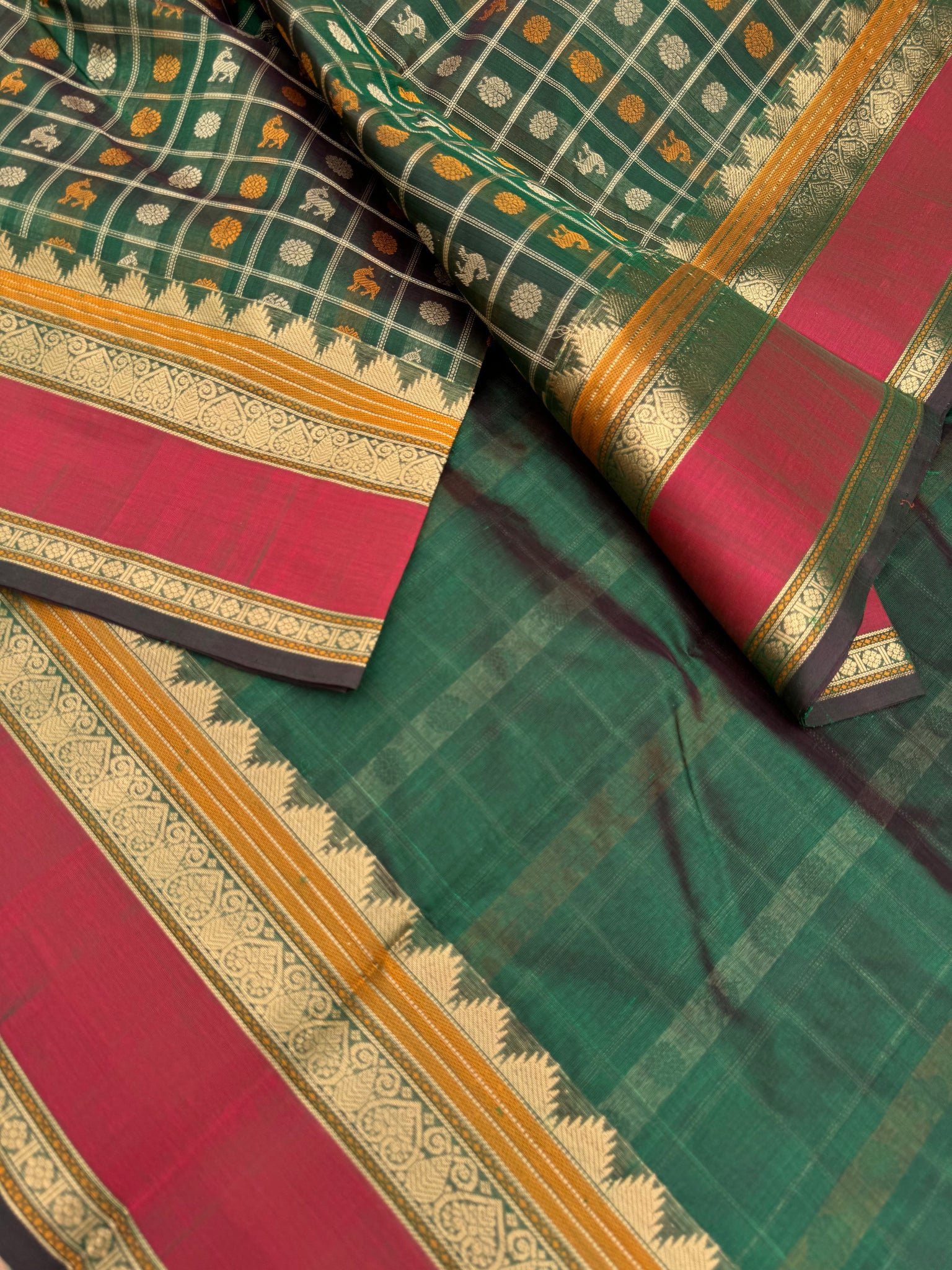 Woven Motifs Silk Cotton - meenakshi green 1000 buttas
