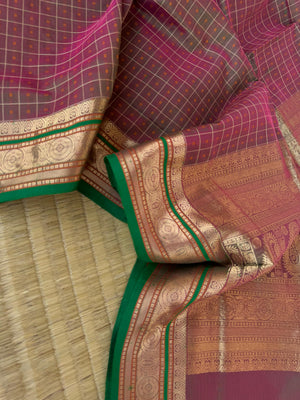 Woven Motifs Silk Cotton - green yarn meets pink we get something unusual tone