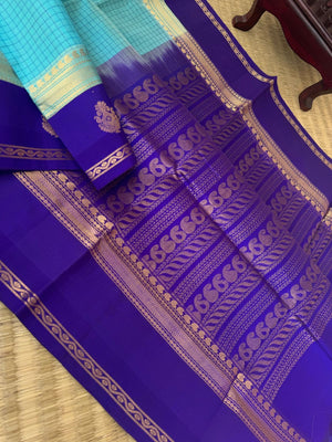 Korvai Silk Cotton - pastel blue with border buttas