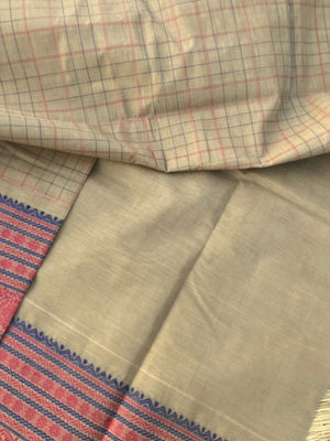 Mangalavastaram - beige grey with grand woven borders and woven pallu