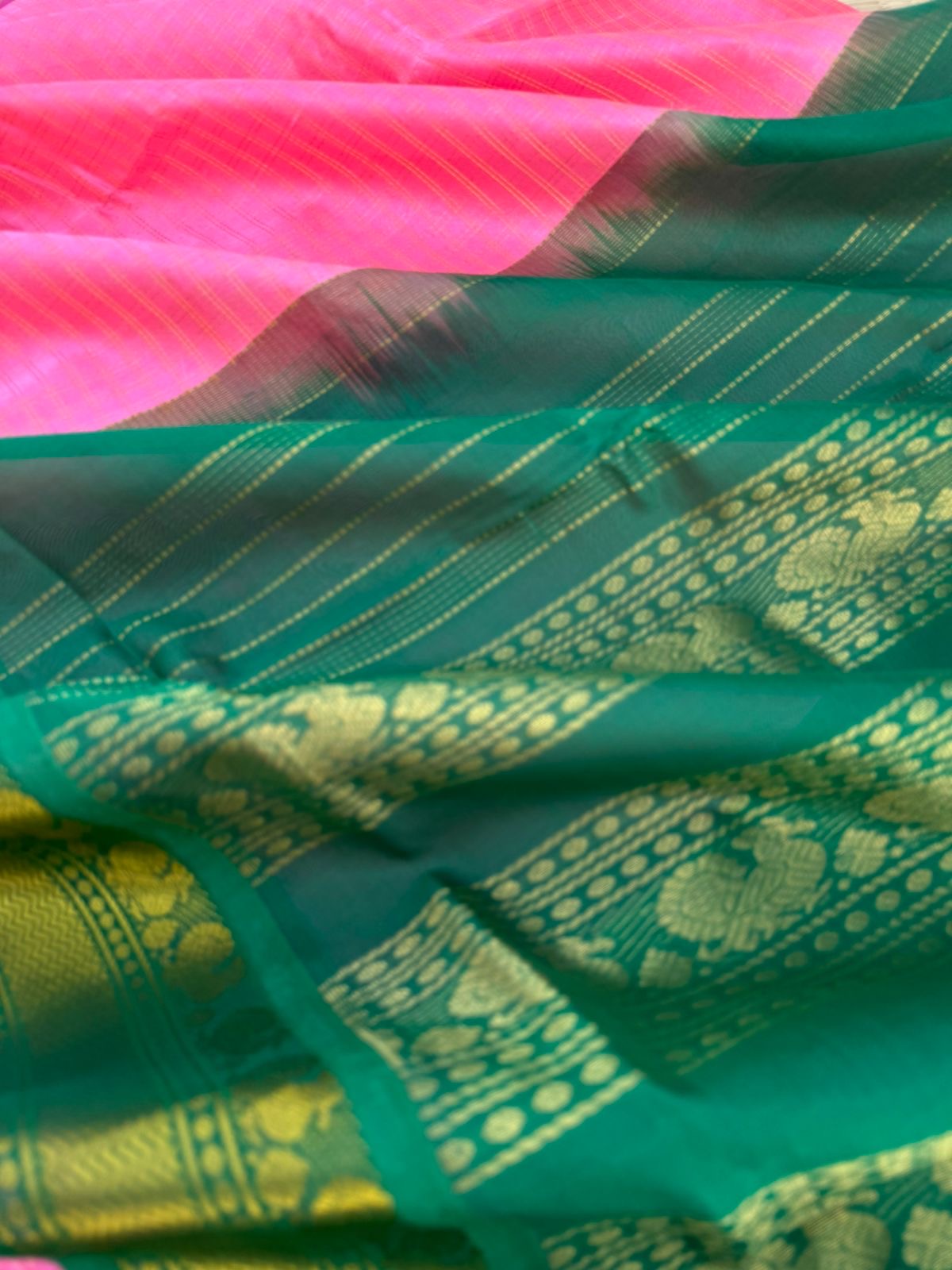 Korvai Silk Cottons - candy pink and green
