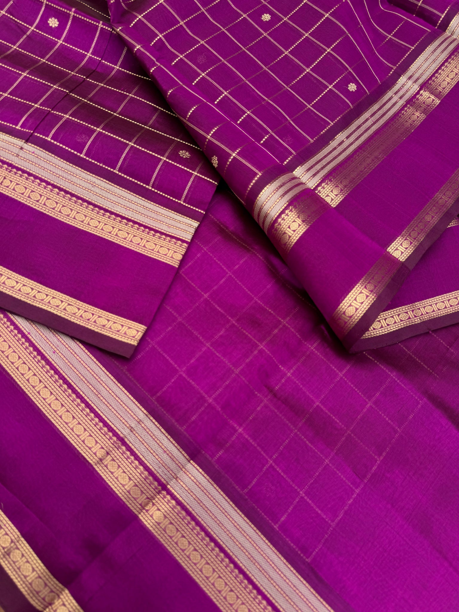 Zari Kissed Silk Cotton - deep purple with muthukattam buttas and wonderful pallu