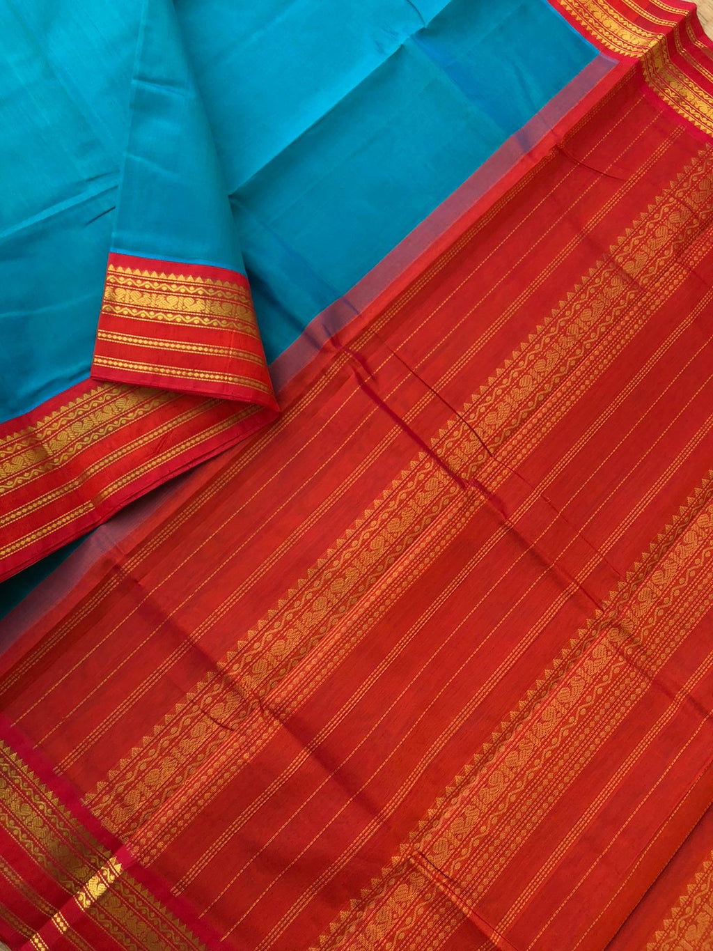 Bliss of Korvai Silk Cottons - deep teal and burnt orange