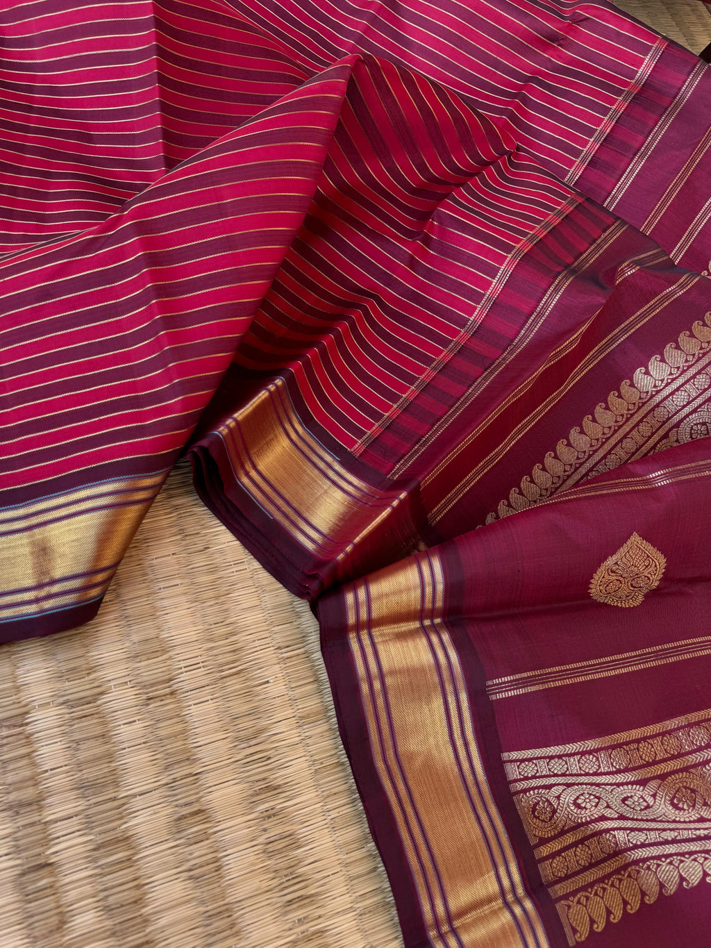 Vari - Stripes woven Kanchivaram | Red and maroon