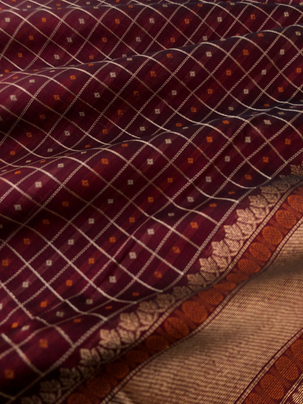 Woven Motifs Silk Cottons - deep dark maroon Lakshadeepam