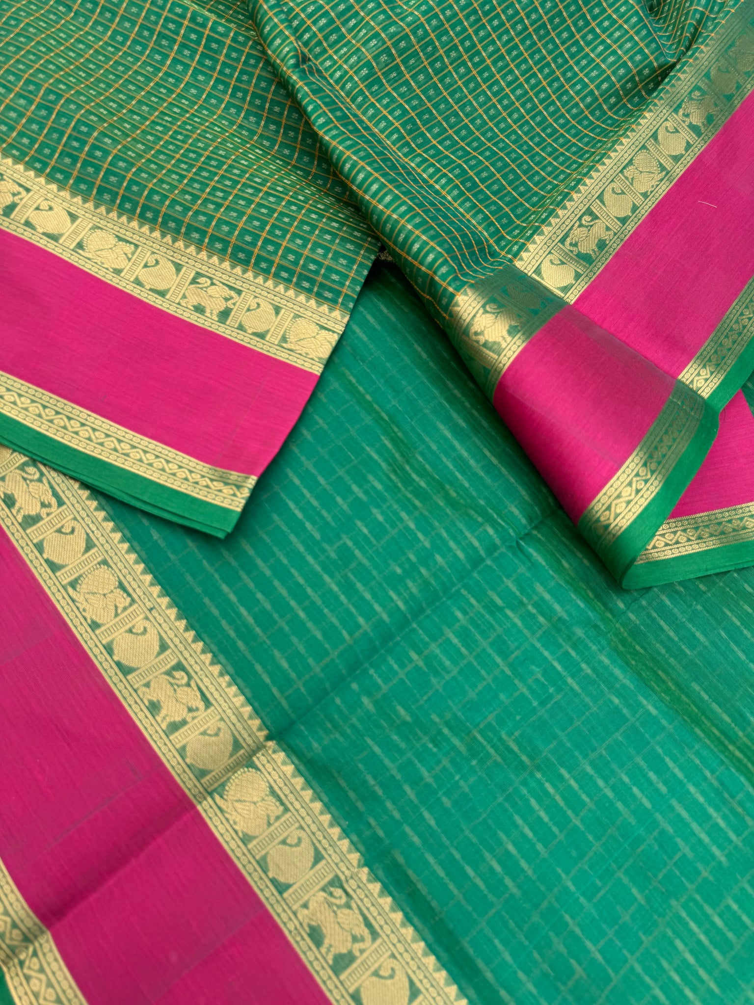 Woven Motifs Silk Cotton - green lakshadeepam