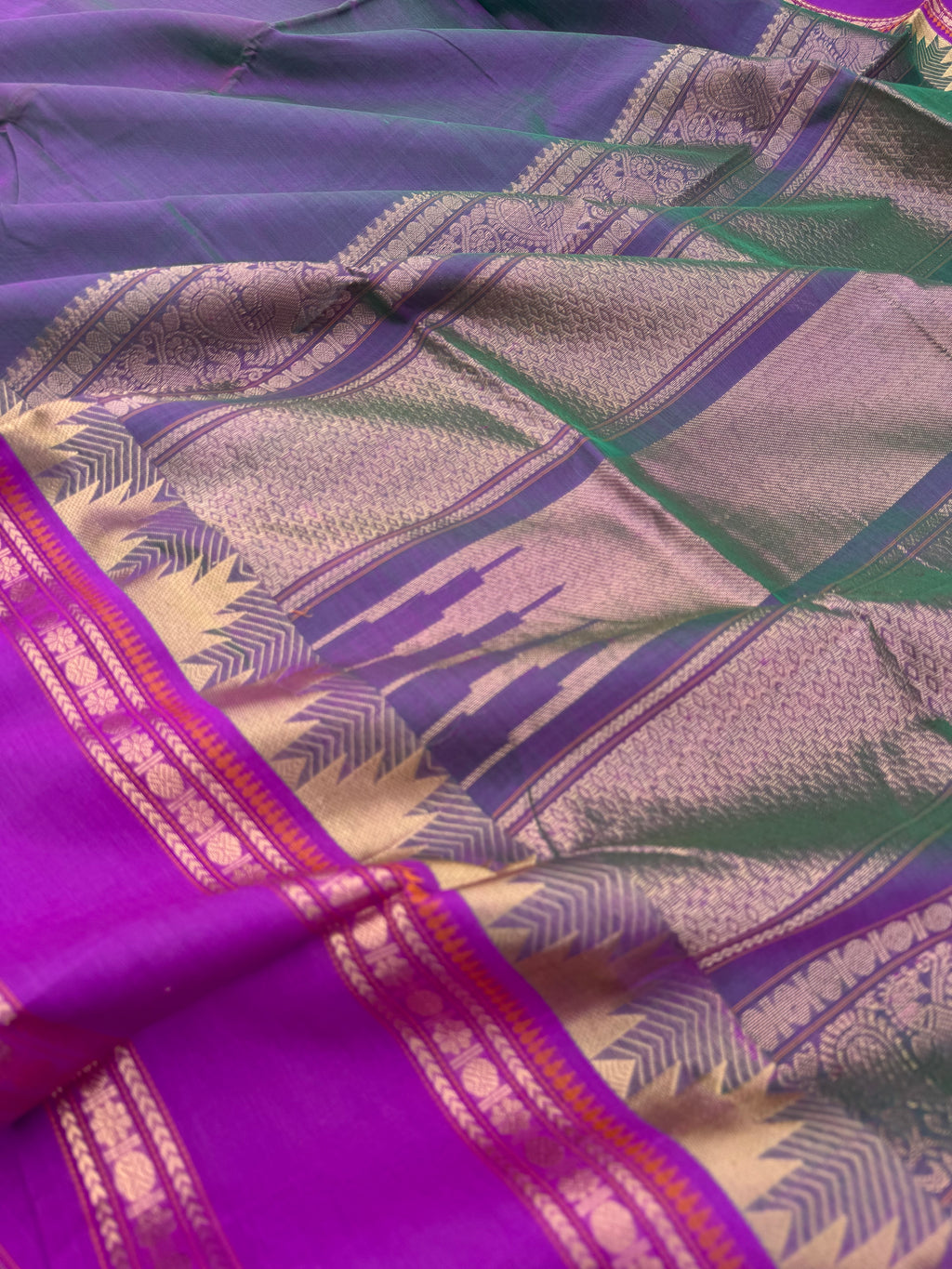 Zari Kissed Silk Cotton - dual tone green mixed pink