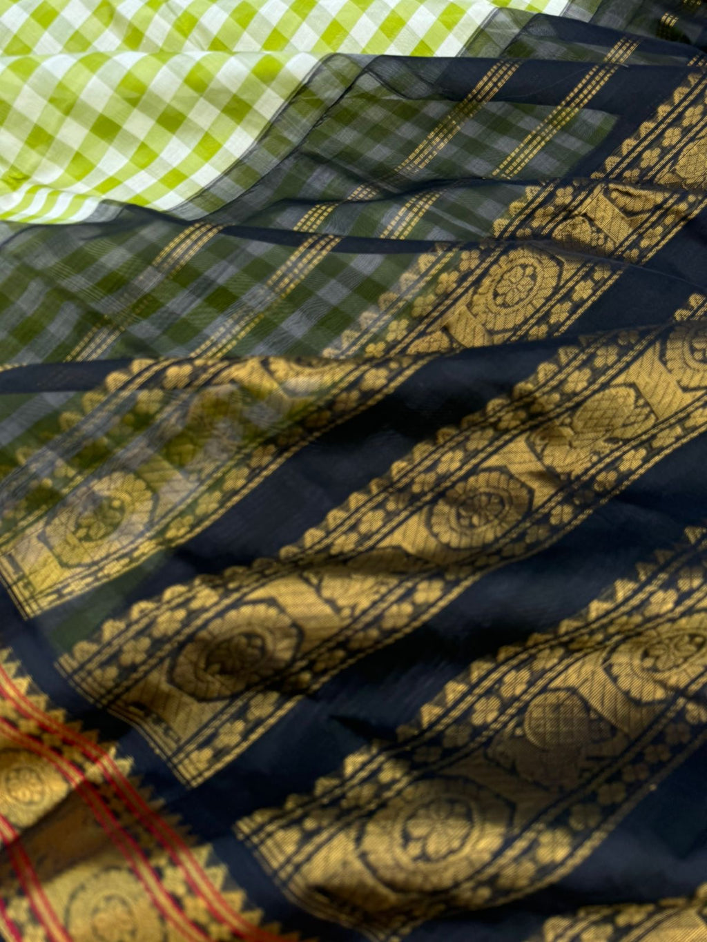 Korvai Silk Cottons - creamy green chex