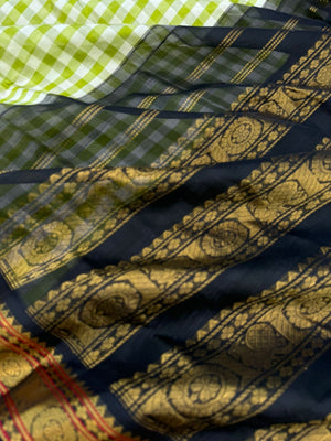Korvai Silk Cottons - creamy green chex
