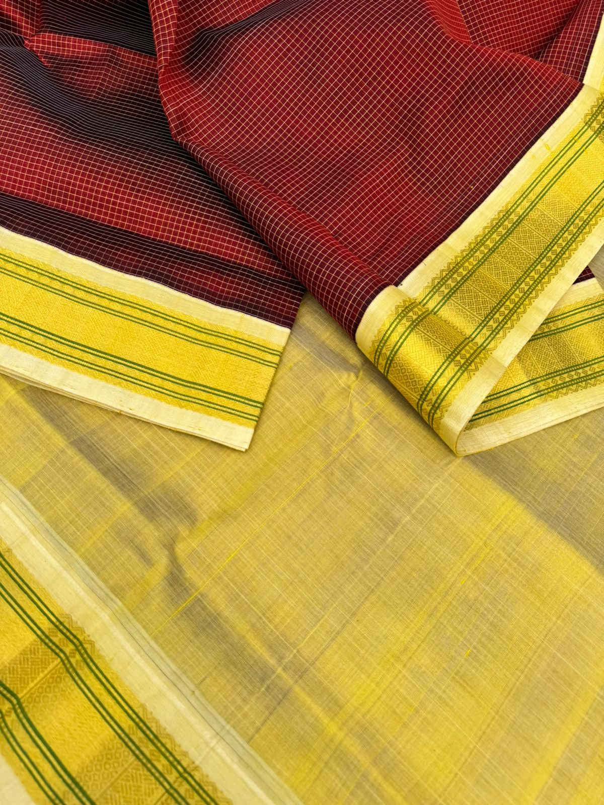 Korvai Silk Cottons - deep dark maroon and hold podi kattam