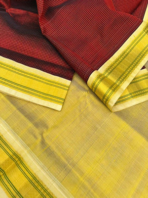 Korvai Silk Cottons - deep dark maroon and hold podi kattam