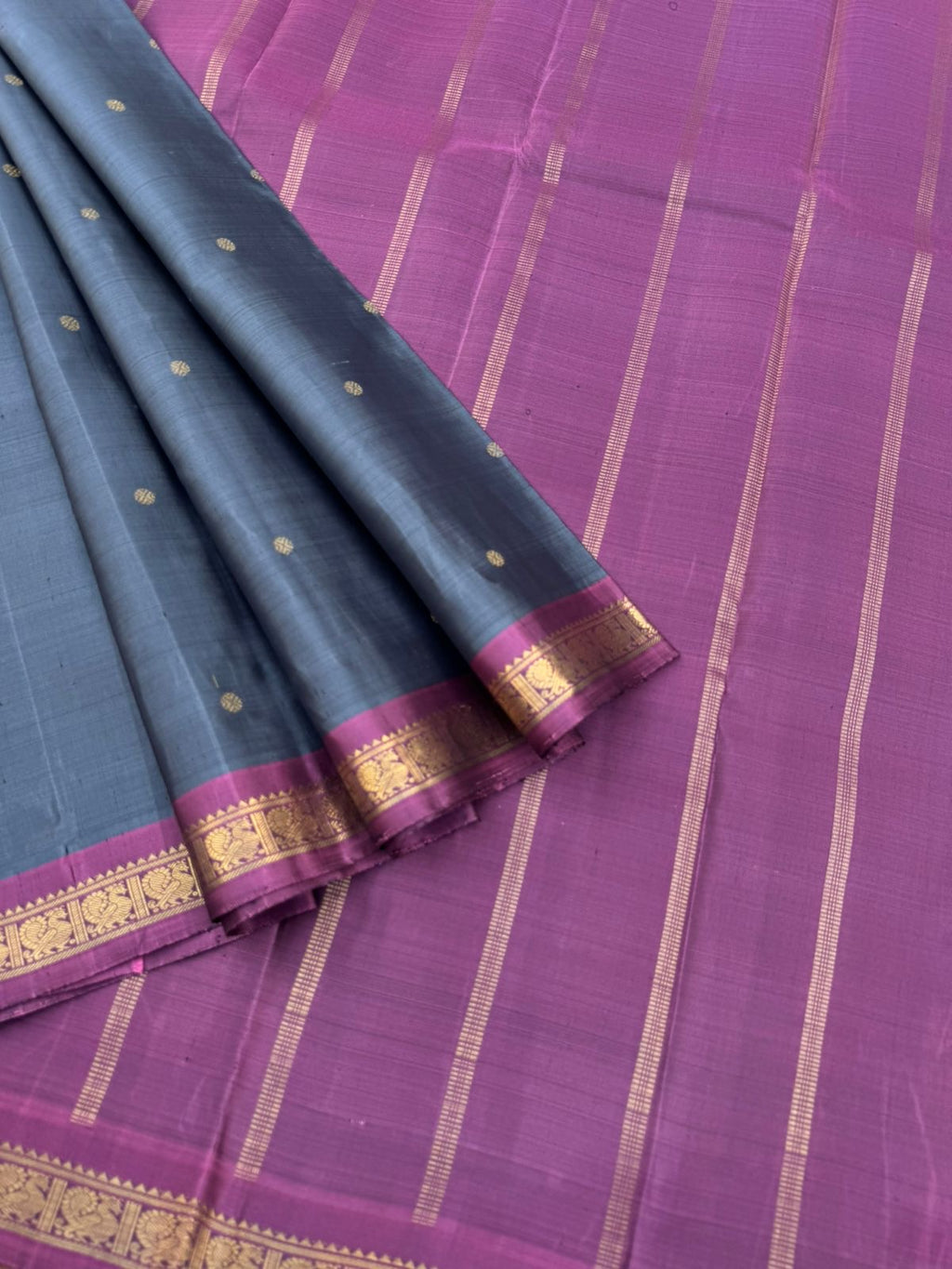 Leela - The bliss of small border Kanchivarams - Simple at the best a deep dark grey