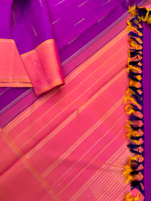 Diwali Edits - Kanchivaram For All Occasions - stunning purple and peach rain drops woven buttas