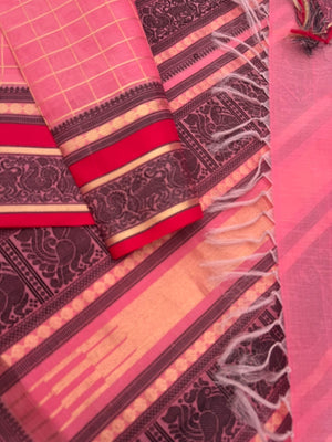 Zari Kissed Silk Cotton - a pastel pink muthukattam