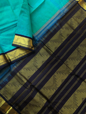 Korvai Silk Cottons - gorgeous teal and mid night blue Vairaoosi