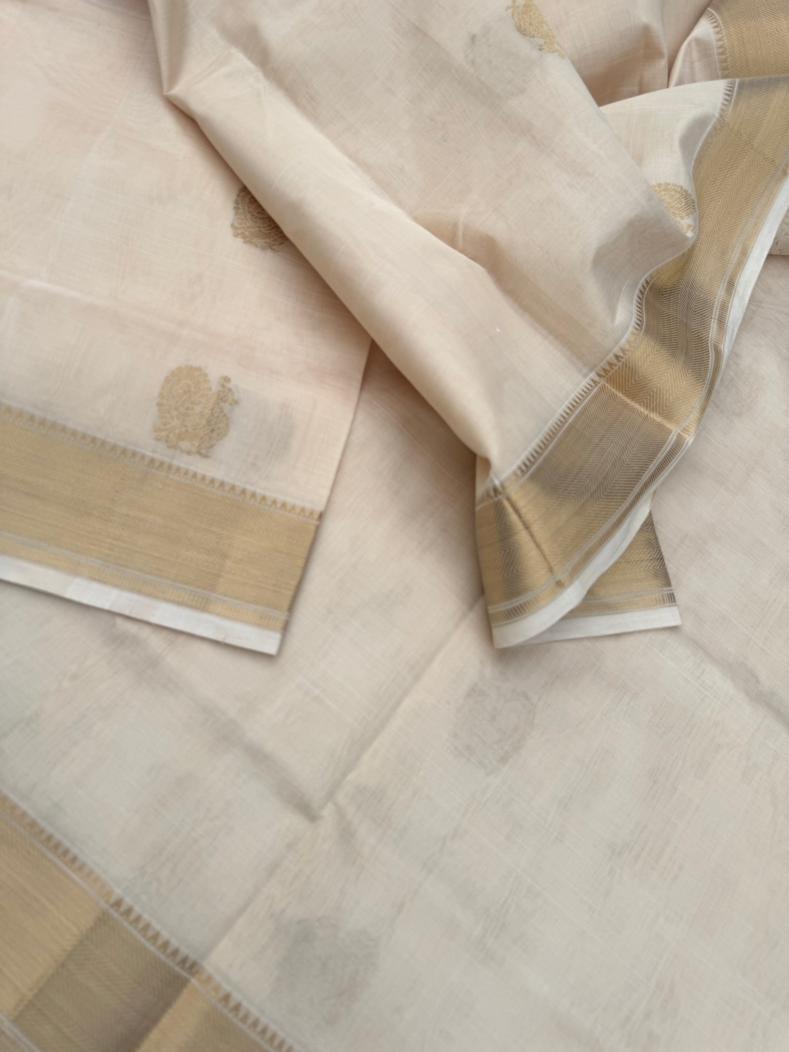Zari Kissed Silk Cotton - a stunning off white and gold
