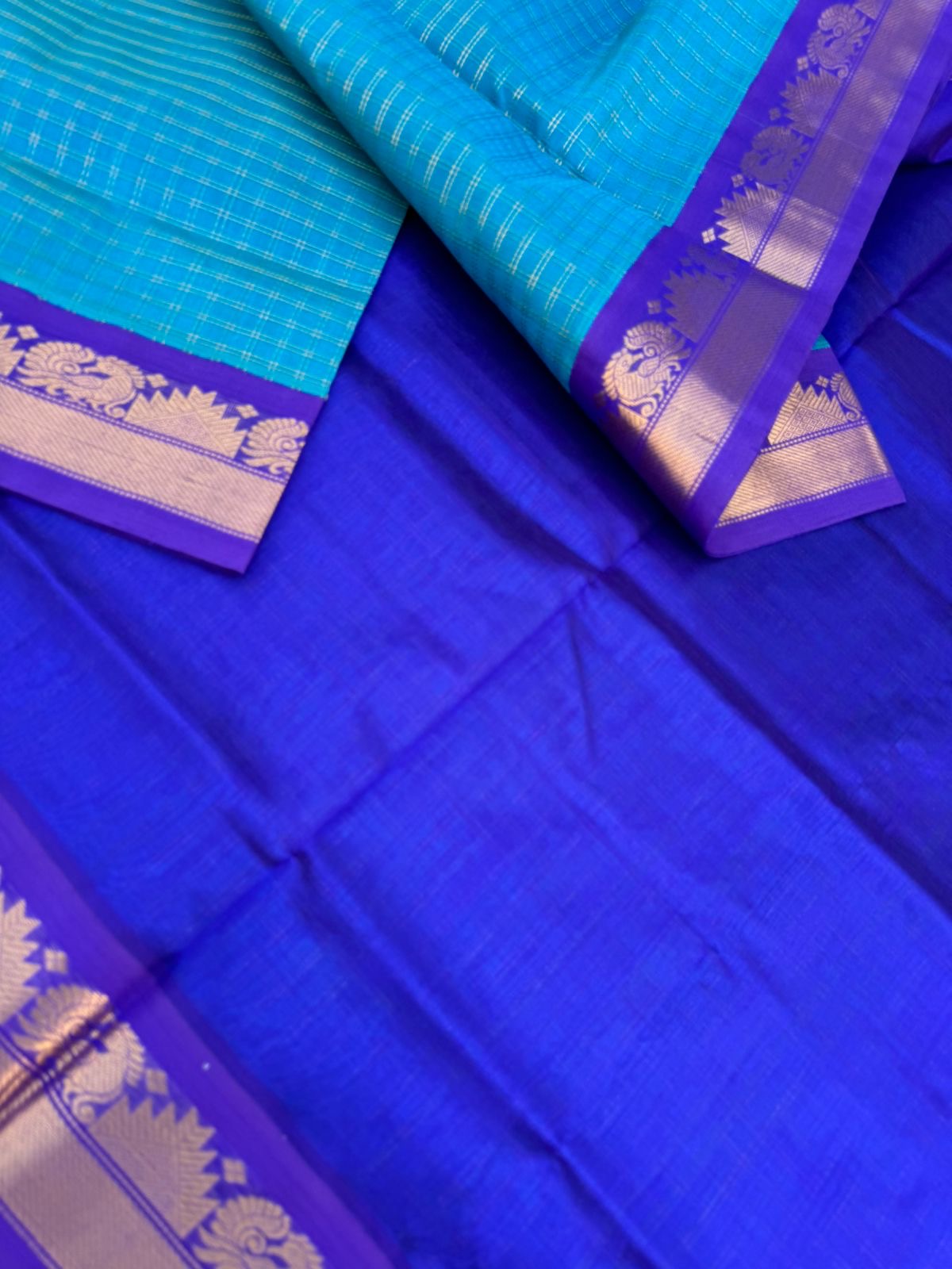 Korvai Silk Cottons - blue on blue zari kattam