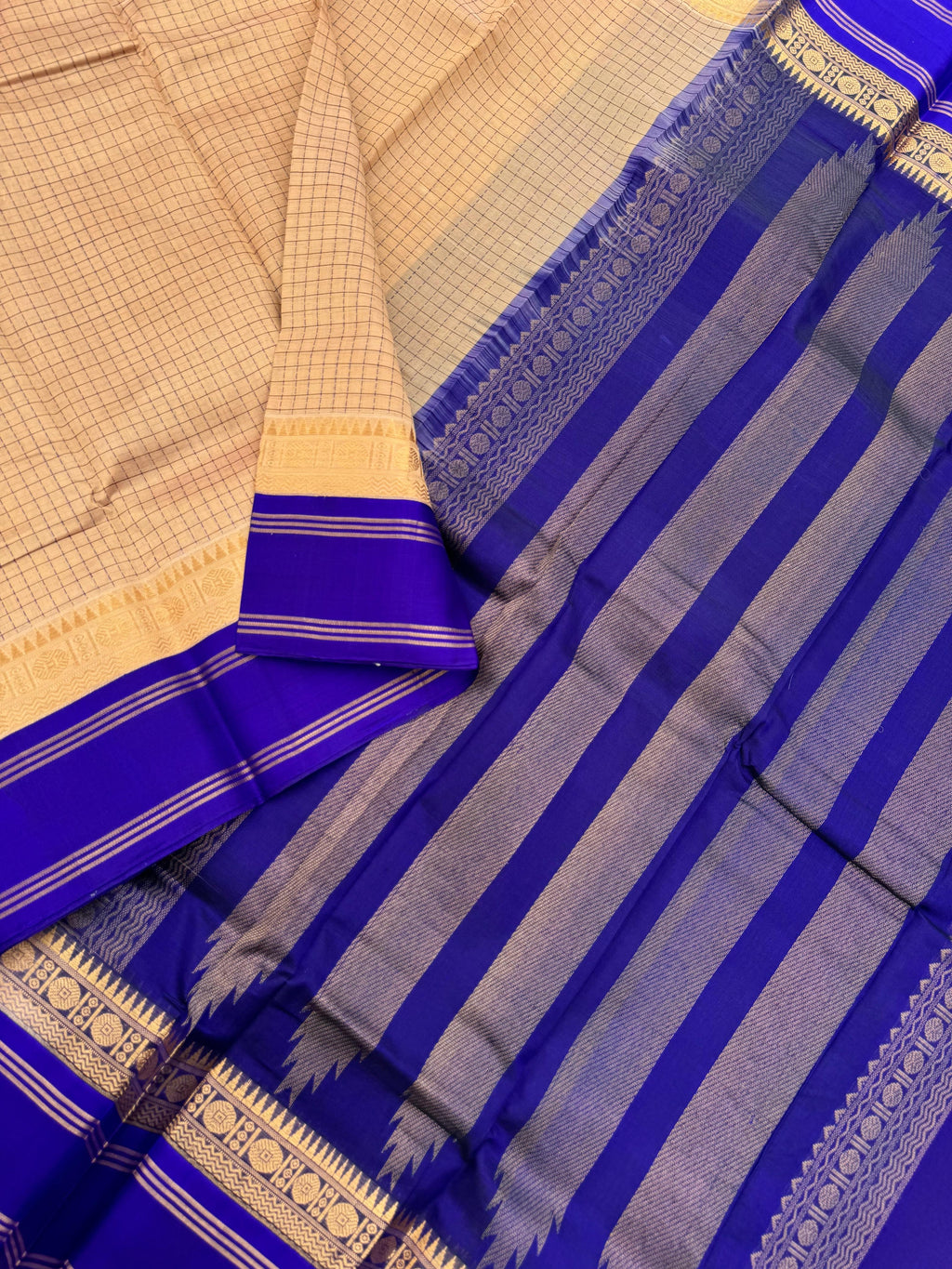 Korvai Silk Cottons - creamy sandalwood and ms blue