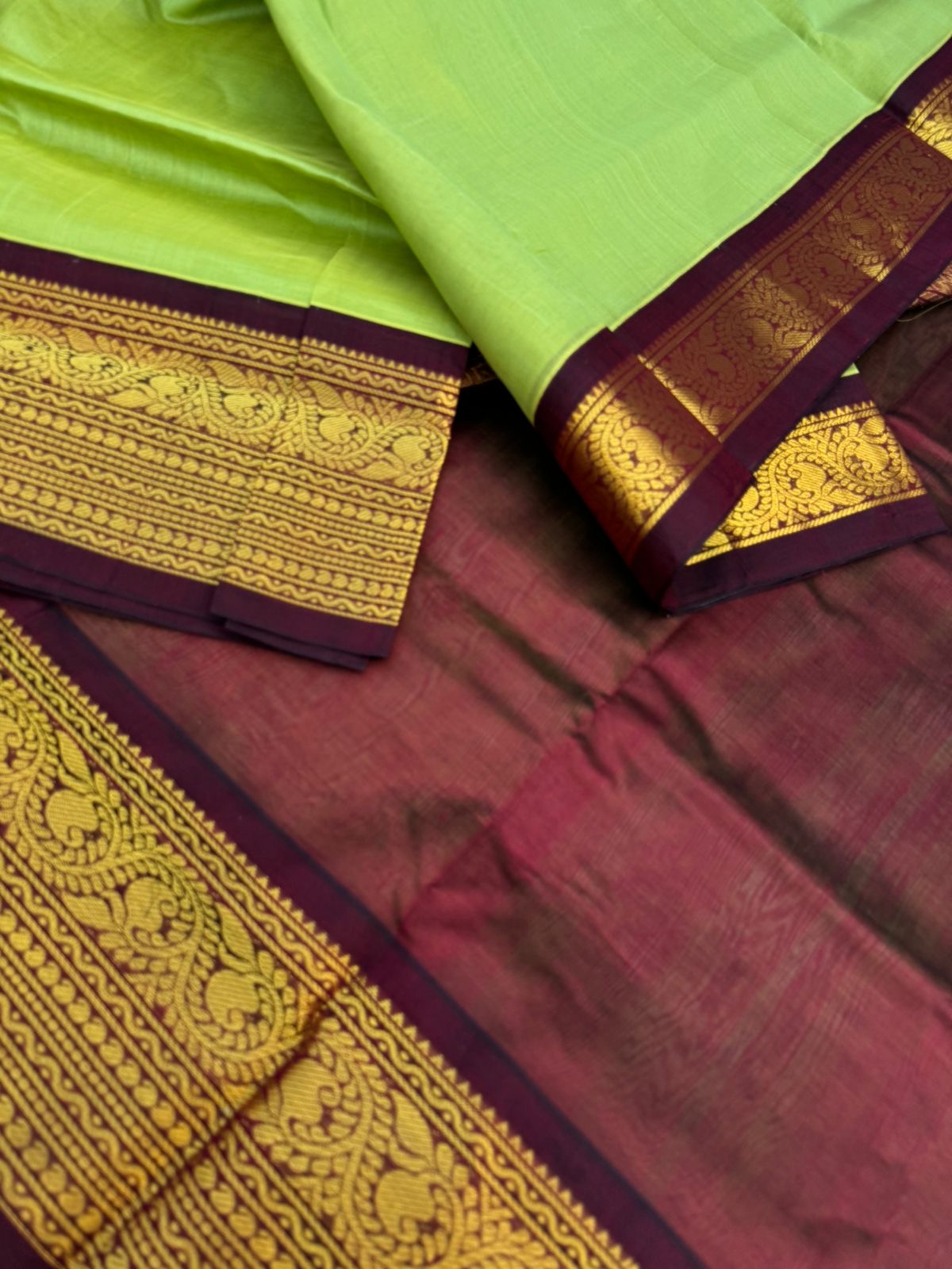 Korvai Silk Cottons - pastel pista green and aarku