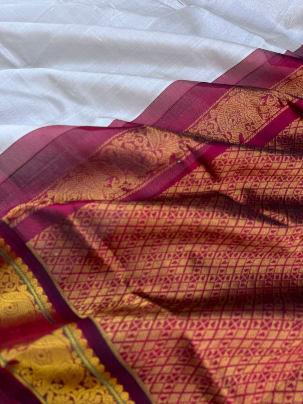 Korvai Silk Cottons - pale calcium grey and maroon