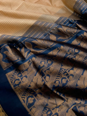 Korvai Silk Cottons - beige and elephant grey with podi kattam and border buttas
