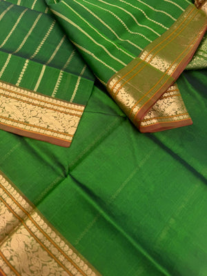 Zari Kissed Silk Cotton - leafy green vertical veldhari