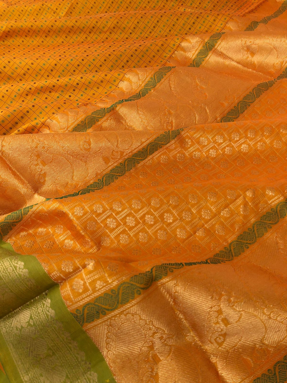Woven Motifs Silk Cottons - gorgeous mango yellow Lakshadeepam